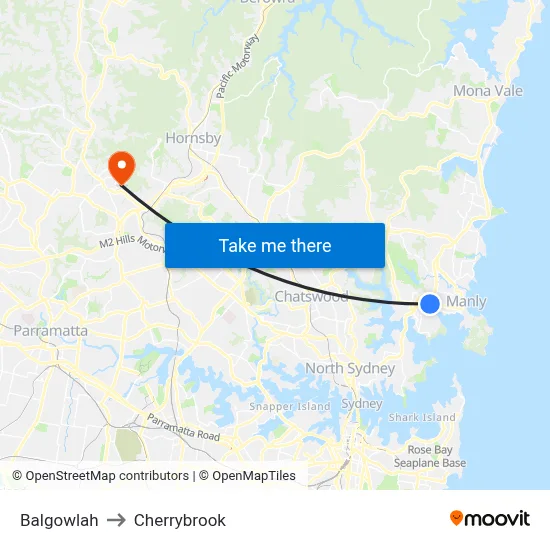 Balgowlah to Cherrybrook map