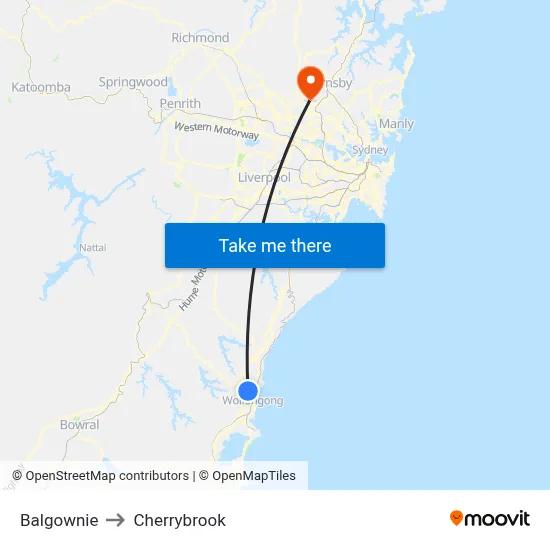 Balgownie to Cherrybrook map