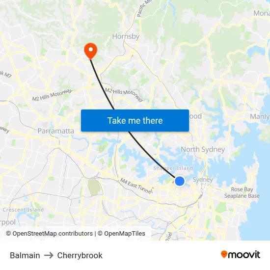 Balmain to Cherrybrook map