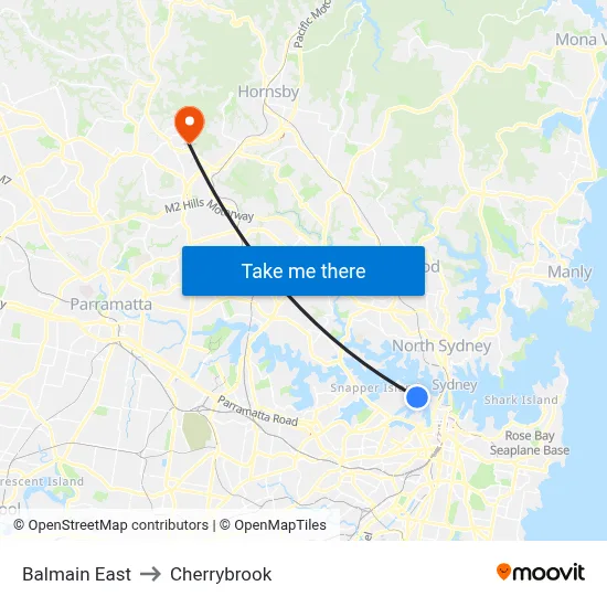 Balmain East to Cherrybrook map