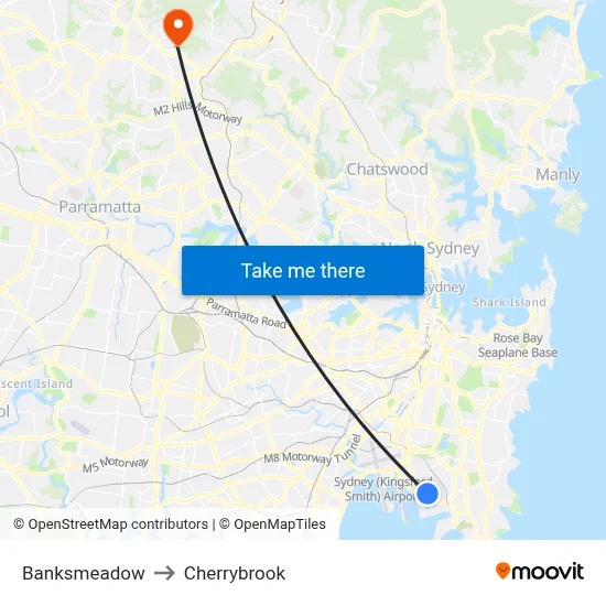 Banksmeadow to Cherrybrook map