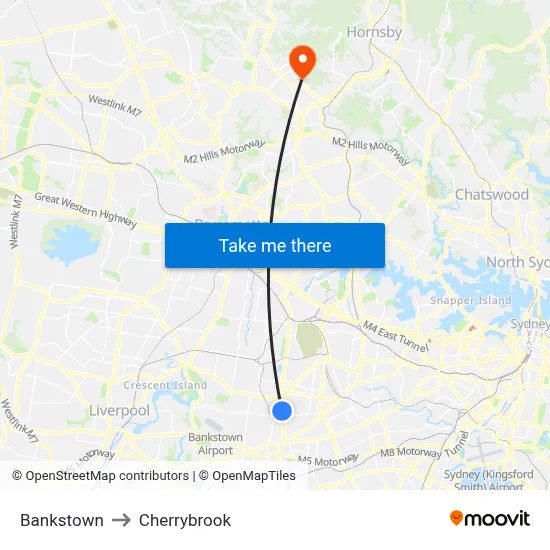 Bankstown to Cherrybrook map