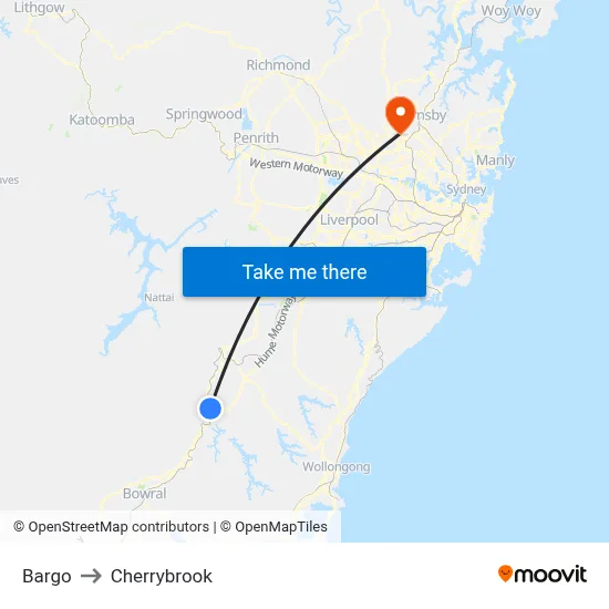 Bargo to Cherrybrook map