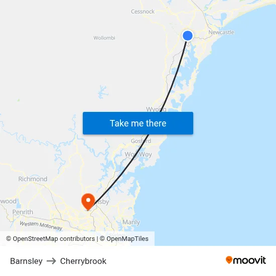Barnsley to Cherrybrook map