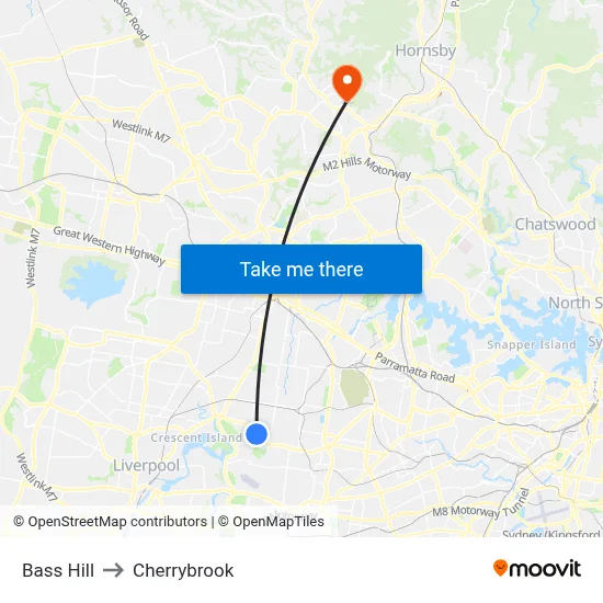 Bass Hill to Cherrybrook map