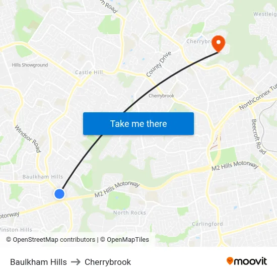 Baulkham Hills to Cherrybrook map