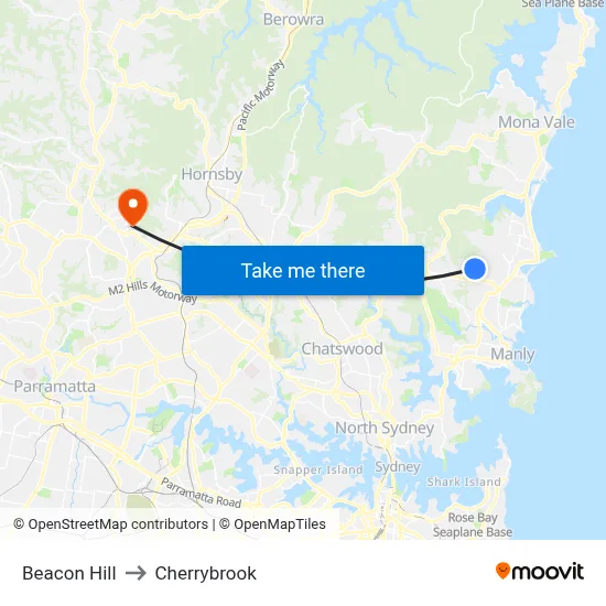 Beacon Hill to Cherrybrook map