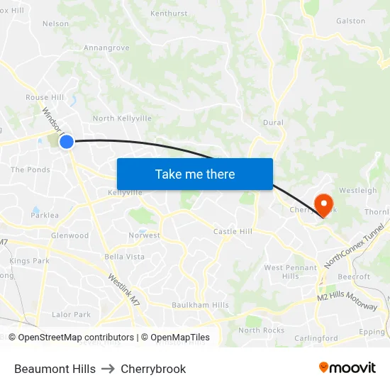 Beaumont Hills to Cherrybrook map