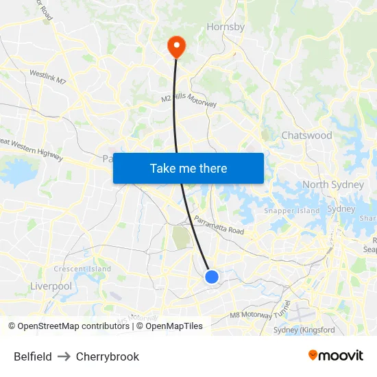 Belfield to Cherrybrook map