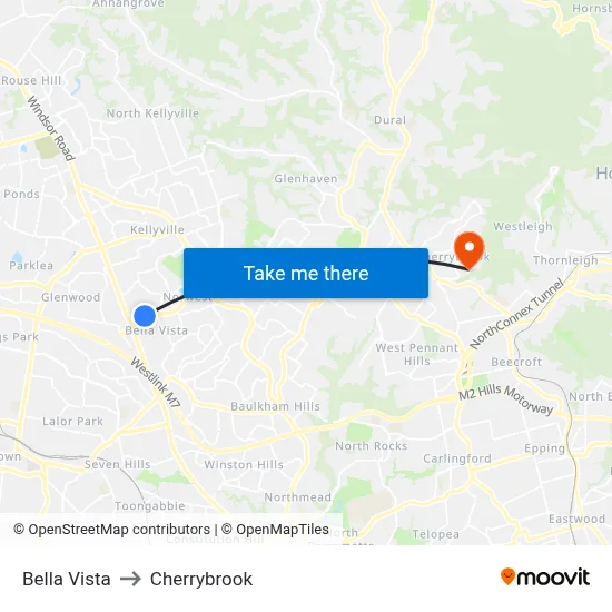 Bella Vista to Cherrybrook map