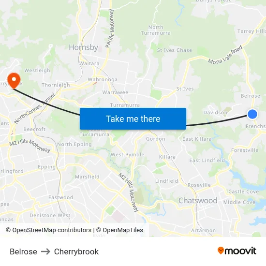 Belrose to Cherrybrook map