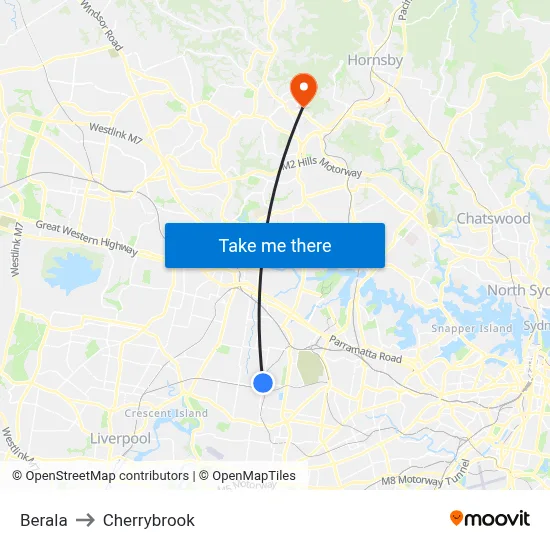 Berala to Cherrybrook map