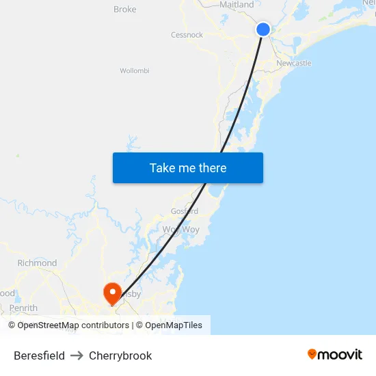 Beresfield to Cherrybrook map