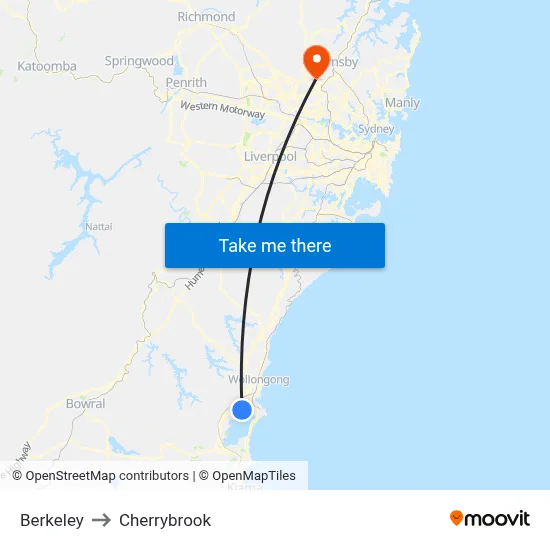 Berkeley to Cherrybrook map