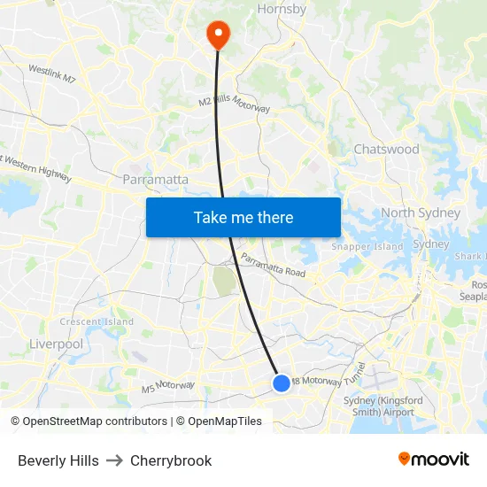Beverly Hills to Cherrybrook map