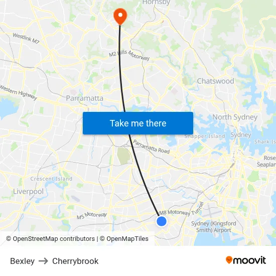 Bexley to Cherrybrook map