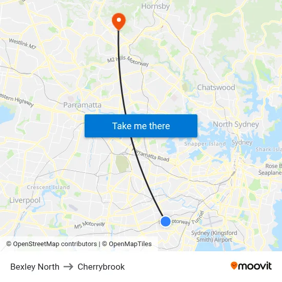 Bexley North to Cherrybrook map