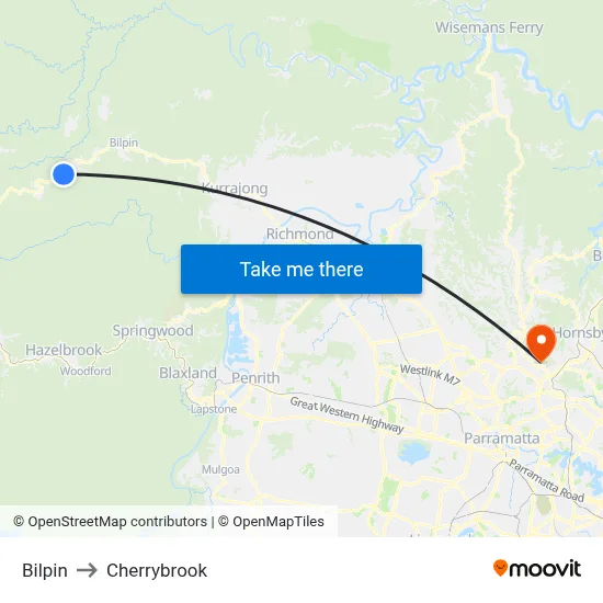 Bilpin to Cherrybrook map