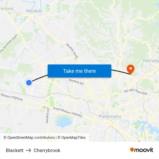 Blackett to Cherrybrook map
