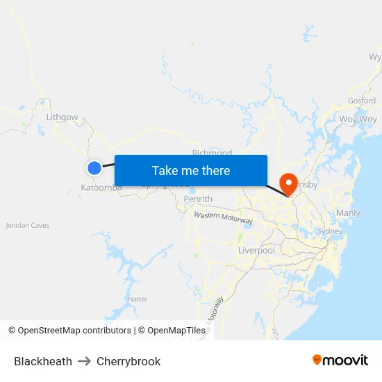 Blackheath to Cherrybrook map