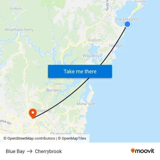 Blue Bay to Cherrybrook map