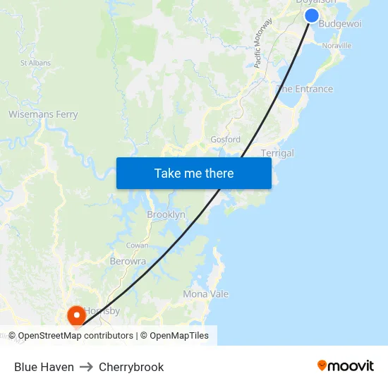 Blue Haven to Cherrybrook map