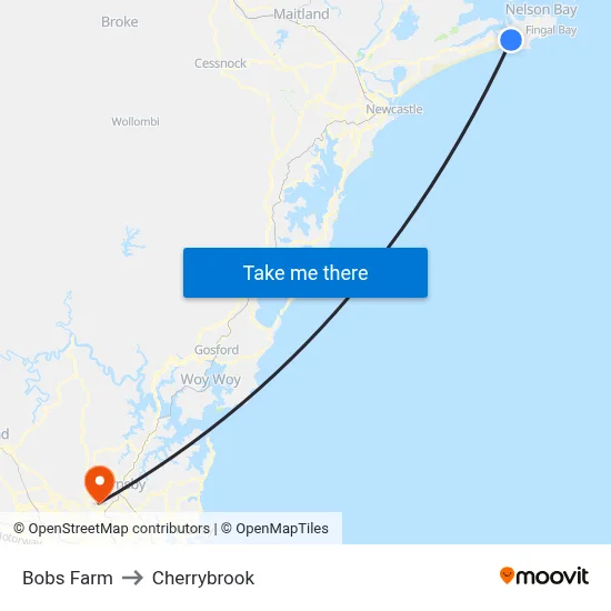 Bobs Farm to Cherrybrook map