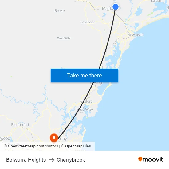Bolwarra Heights to Cherrybrook map