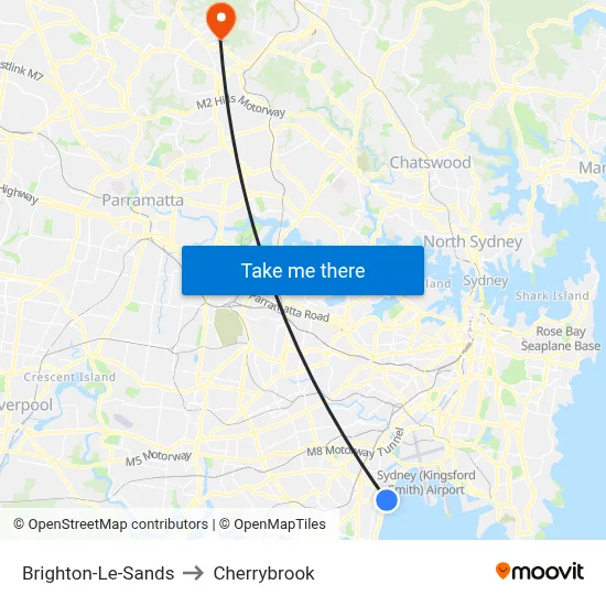 Brighton-Le-Sands to Cherrybrook map