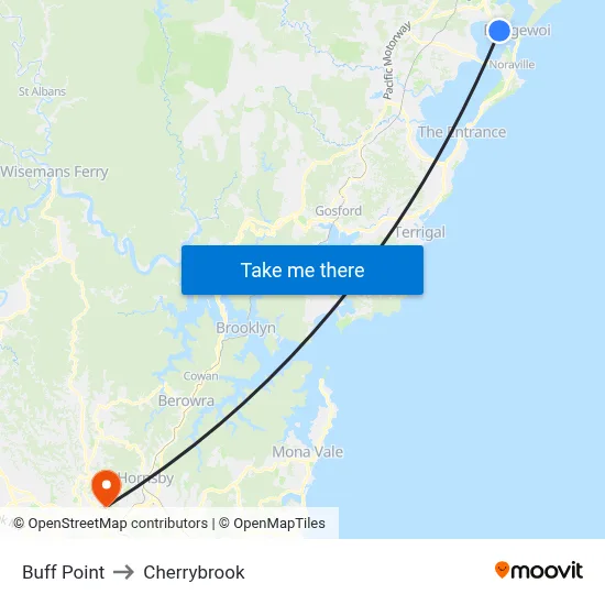 Buff Point to Cherrybrook map