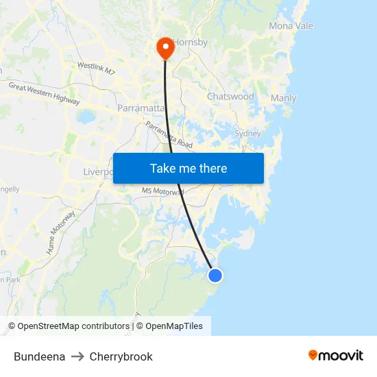 Bundeena to Cherrybrook map