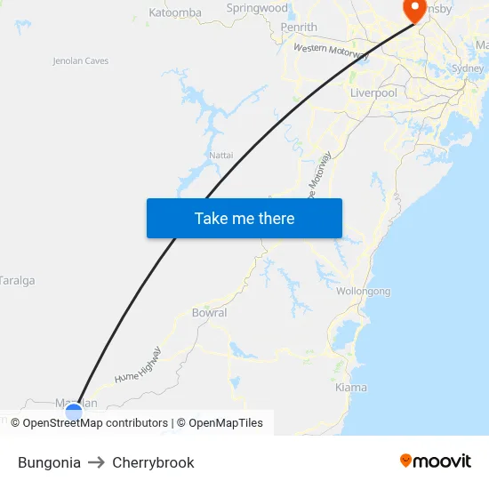 Bungonia to Cherrybrook map