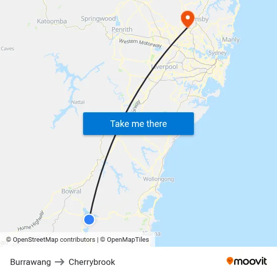 Burrawang to Cherrybrook map