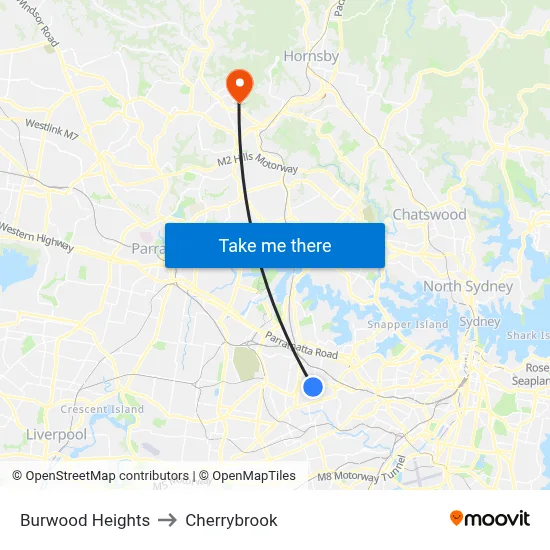 Burwood Heights to Cherrybrook map