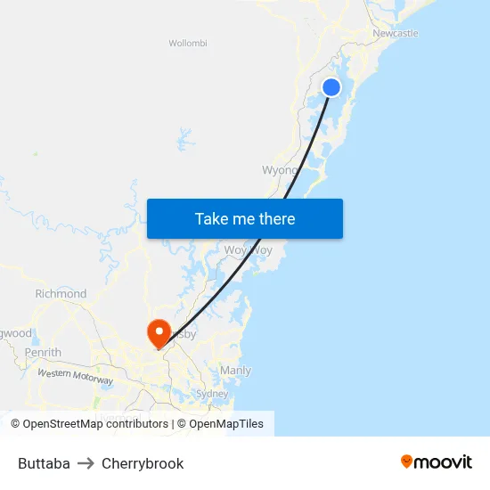 Buttaba to Cherrybrook map