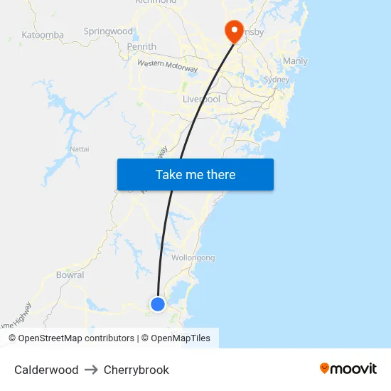 Calderwood to Cherrybrook map