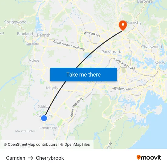 Camden to Cherrybrook map