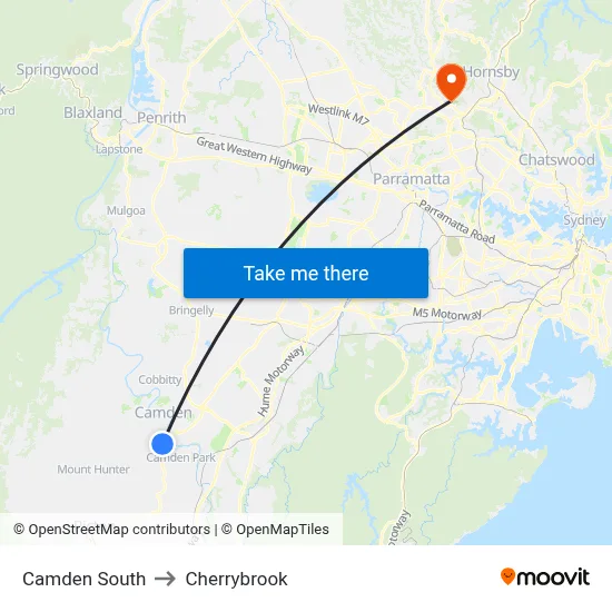 Camden South to Cherrybrook map