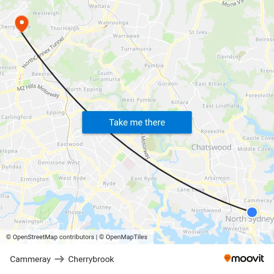 Cammeray to Cherrybrook map