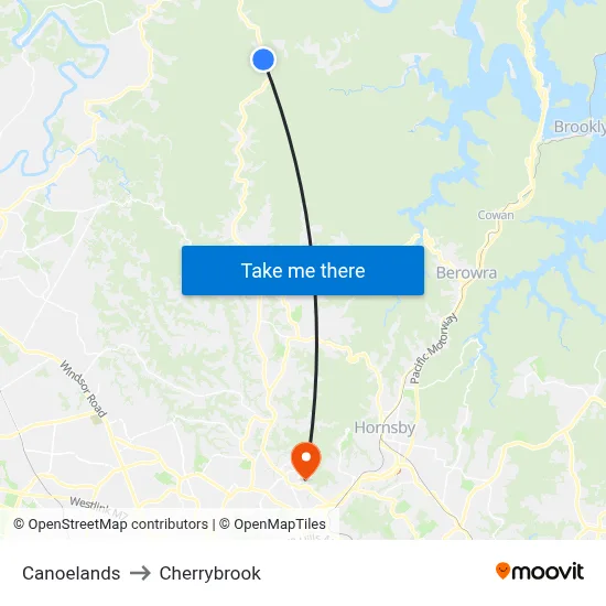Canoelands to Cherrybrook map