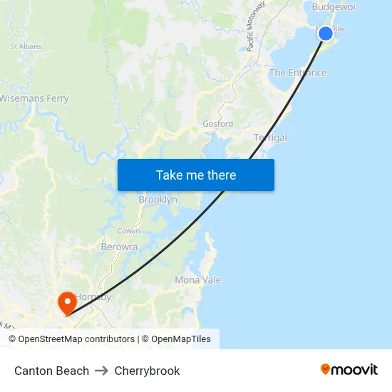 Canton Beach to Cherrybrook map