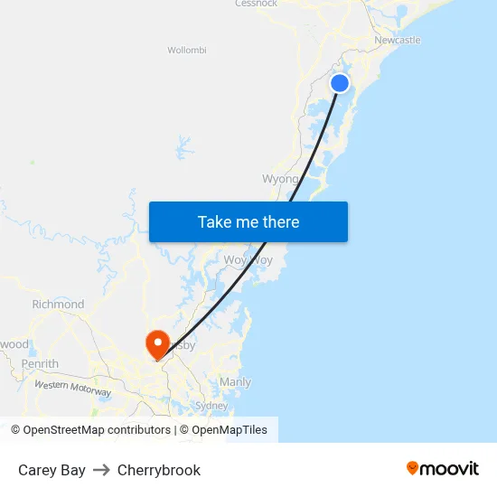 Carey Bay to Cherrybrook map