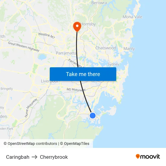 Caringbah to Cherrybrook map