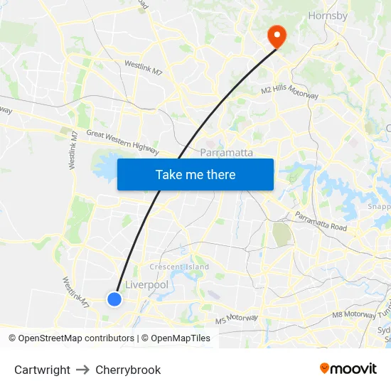 Cartwright to Cherrybrook map