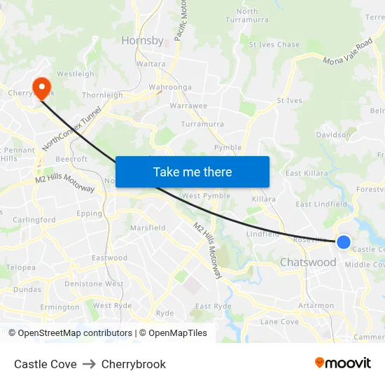 Castle Cove to Cherrybrook map