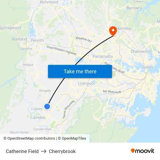 Catherine Field to Cherrybrook map