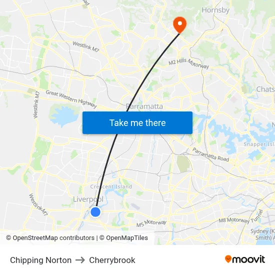 Chipping Norton to Cherrybrook map