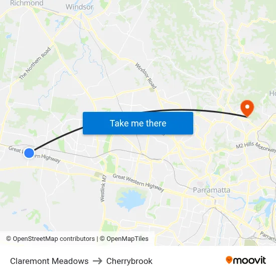 Claremont Meadows to Cherrybrook map