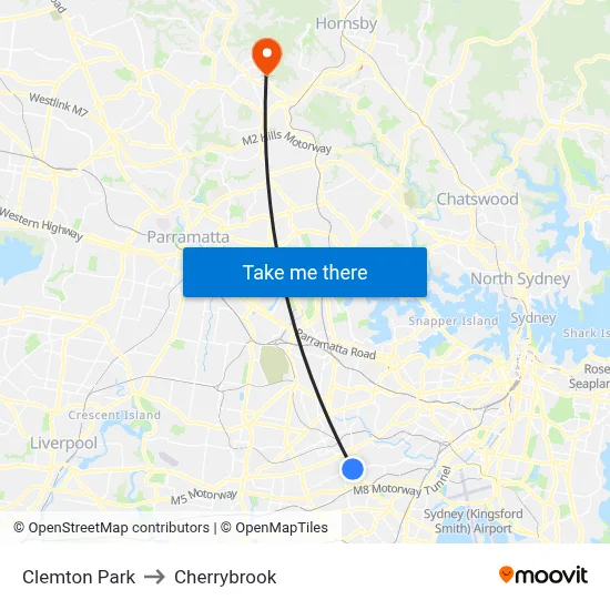Clemton Park to Cherrybrook map