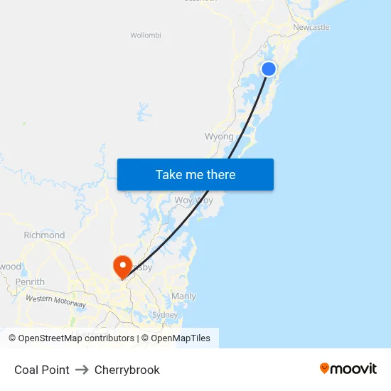 Coal Point to Cherrybrook map